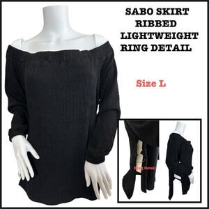 #T84 SABO SKIRT Ribbed Lightweight Sweater With Ring Detail  SZ L $79